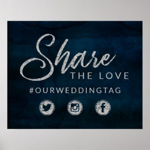 Navy Lustre Silver Share the Love Wedding Sign