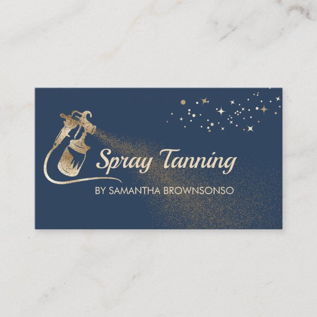 Navy Lux Gold Elegant Calligraphy Tan Spray Business Card (Front)