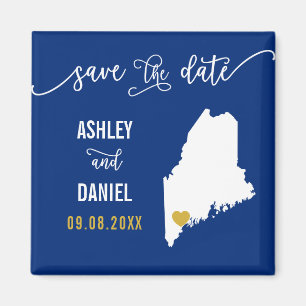 Navy Maine Wedding Save the Date Map Magnet