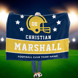 Navy Maize Gold Custom Football Name Fleece Blanket