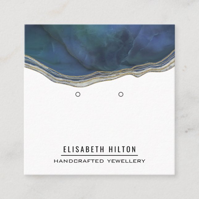 Navy marble agate Earring display Square Business Card (Front)