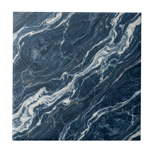Navy Marble Bold Contemporary Design Look Ceramic Tile (Front)
