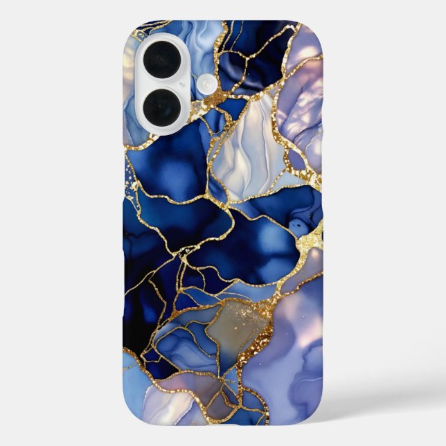 Navy Marble Phone Case Gold Abstract Luxury (Back)
