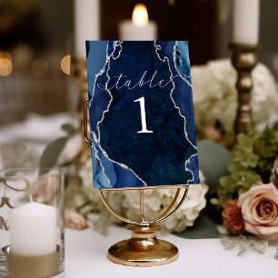 Navy, Marble & Silver Agate Table Card