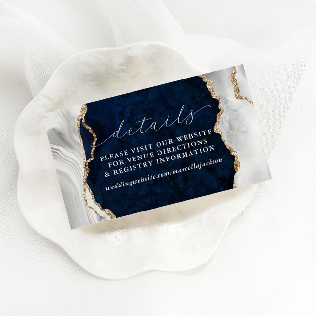 Navy Marble, White & Gold Agate Details Note Card (Creator Uploaded)