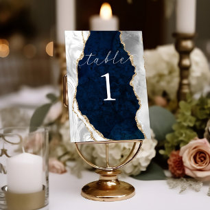 Navy Marble, White & Gold Agate Table Card