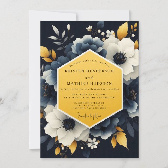 Navy Marigold Nocturnal Wedding Invitation (Front)
