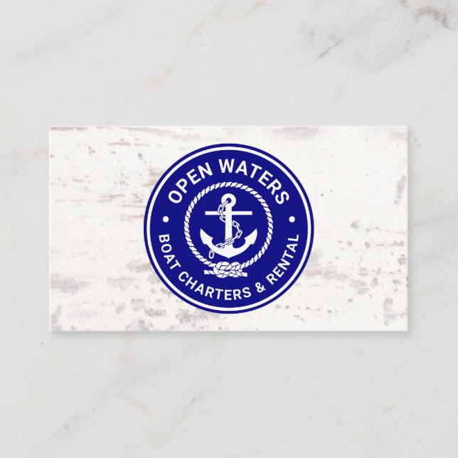 Navy Marina Boat Charter Logo Business Card (Front)