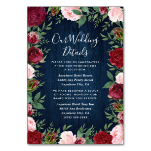 Navy Marsala Country Rustic Wedding Insert Cards