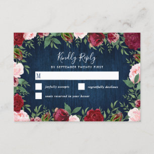 Navy Marsala Country Rustic Wedding RSVP Cards