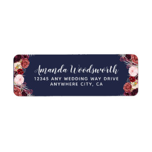 Navy Marsala Fall Peony Wedding Address Labels