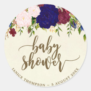 navy marsala floral baby shower sticker favours