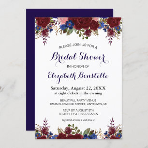 Navy Marsala Floral Bridal Shower Invitation