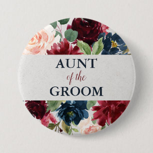 Navy & Marsala Floral Shabby Chic Aunt of Groom 7.5 Cm Round Badge
