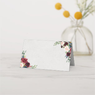 Navy & Marsala Floral Wedding Blank Folded Place Card