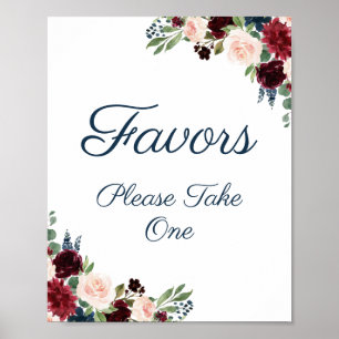 Navy Marsala Floral Wedding Favours Sign