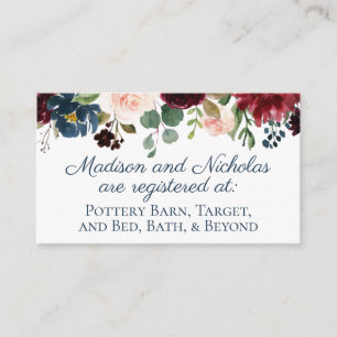 Navy Marsala Floral Wedding Registry Insert Cards