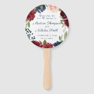 Navy Marsala Flower Wedding Program Circle Fan