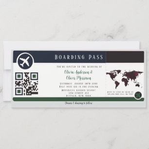 Navy Marsala Green Boarding Pass Wedding Invitatio Invitation