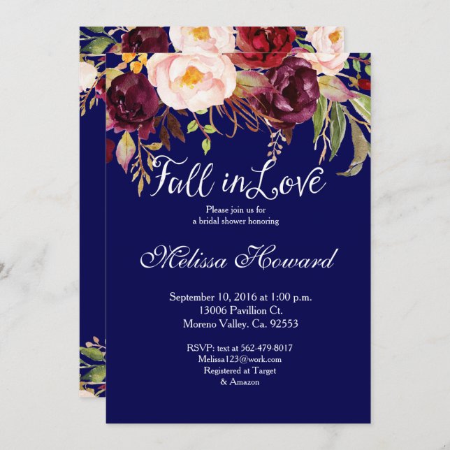 Navy marsala invitation (Front/Back)