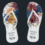 Navy Marsala Orange Floral Bridesmaid Favour Thongs<br><div class="desc">This design features a floral element in navy blue,  orange and Marsala burgundy with autumn fall foliage watercolor leaves and wildflowers. Matching products available in collection “ Navy Marsala Orange Floral Geometric Wedding “</div>