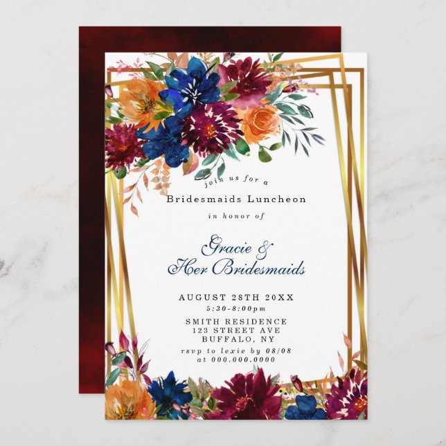 Navy Marsala Orange Floral Bridesmaids Luncheon  (Front/Back)