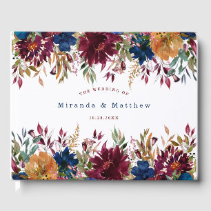 Navy Marsala Orange Floral Wedding Guest Book