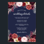 Navy Marsala Peony Wedding Insert Reception Cards<br><div class="desc">Navy Marsala Peony Wedding Insert Reception Cards - include these detail cards to inform your guests of your reception location, the reception timeline and hotel information to make planning easier. Design features a navy blue background with various peonies, roses, and other floral elements in shades of Marsala, burgundy, blue pink,...</div>