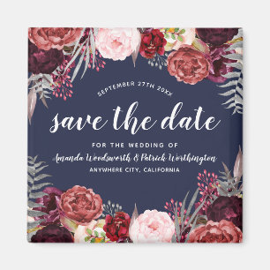 Navy Marsala Peony Wedding Save the Date Magnets