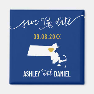 Navy Massachusetts Wedding Save the Date Map Magnet