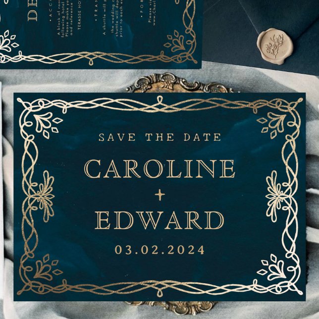 Navy Mediaeval Gold Ivy Save The Date (Creator Uploaded)