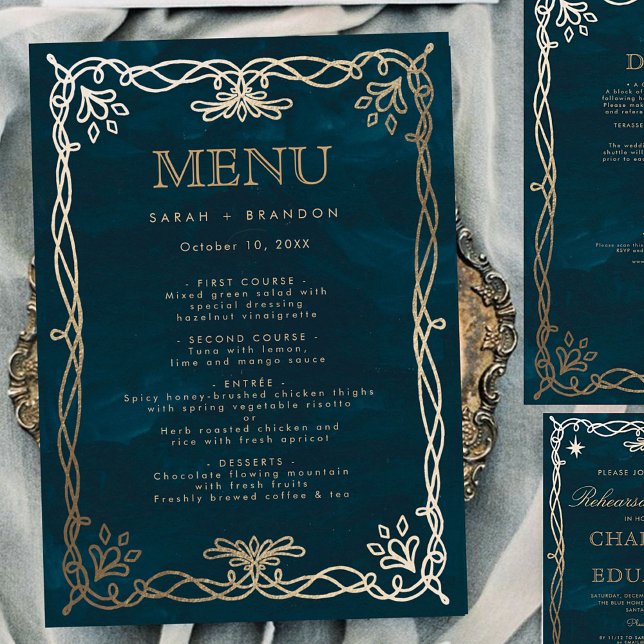 Navy Mediaeval Gold Ivy Wedding Menu (Creator Uploaded)