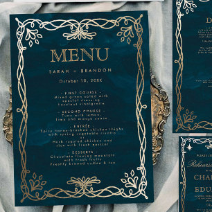 Navy Mediaeval Gold Ivy Wedding Menu