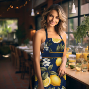 Navy Mediterranean Lemons and Blooms Apron