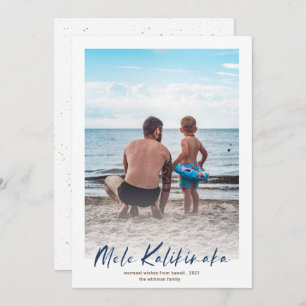 Navy Mele Kalikimaka Minimal Photo Christmas Holiday Card