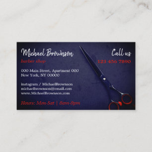 Navy Men Grooming Studio Scissor Cut Business Card