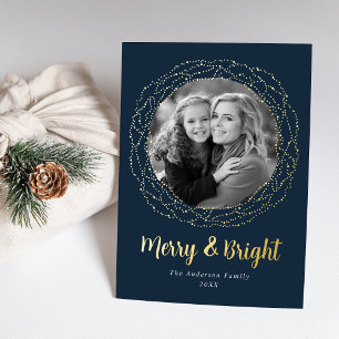 Navy Merry and Bright Photo Foil Holiday Card