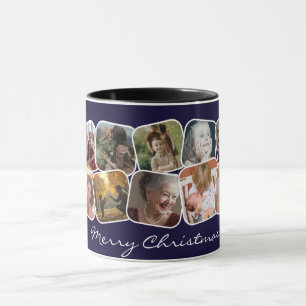 Navy Merry Christmas 10 Photo Collage Mug