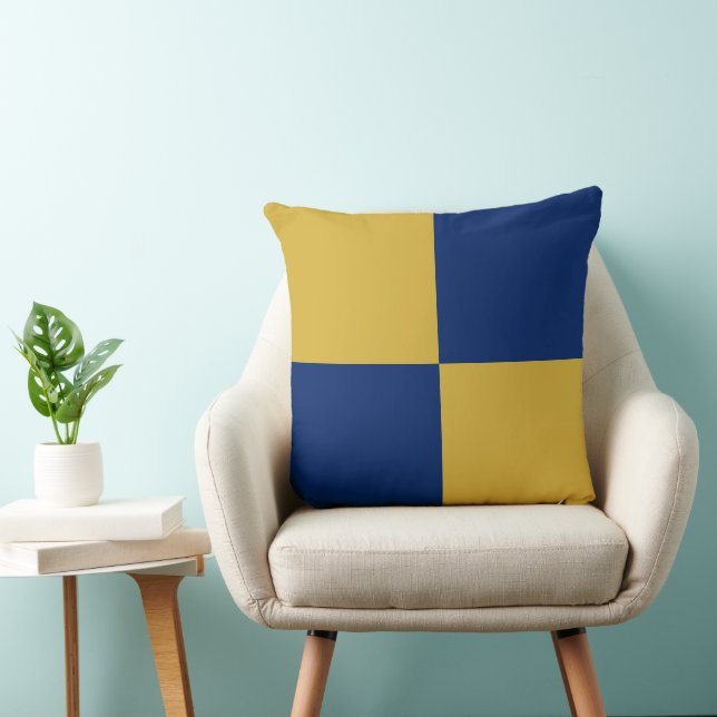 Navy & Metallic Gold Square Box Stylish Pattern Cushion (Chair)