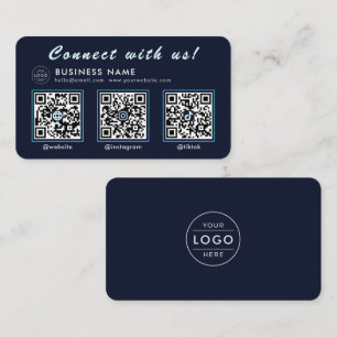 Navy Midnight Blue 3 QR Code Multi Social Business Card