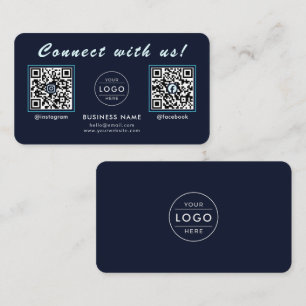 Navy Midnight Blue Dual QR Code Multi Social Business Card