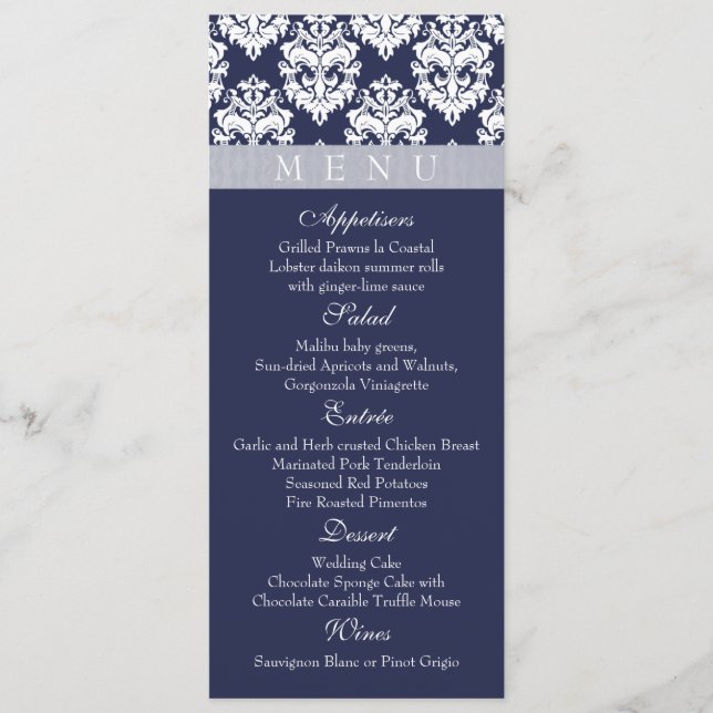 Navy/Midnight - Damask Menu Cards (Front)