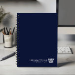 NAVY Minimal Monogram Initial CORPORATE BUSINESS Planner<br><div class="desc">Elevate your daily planning with this modern minimalist notebook, designed in a clean navy blue-and-white color palette that suits both professional and personal use. Your custom name appears in the lower right corner in a refined line-style font, paired with a striking monogram initial created in the distinctive Monoton typeface. With...</div>