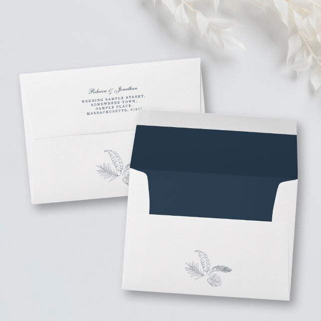 Navy Minimal Tropical Leaf Wedding Envelope (Creator Uploaded)