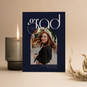 Navy Minimalist Modern Arch 5 Photos Graduation Invitation