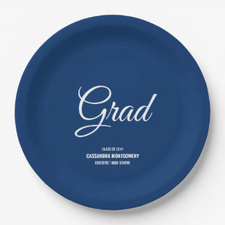 Navy Minimalist Modern Graduation Party Paper Plate