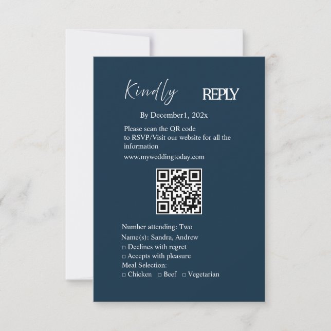 Navy Minimalist Wedding RSVP Card (Front)