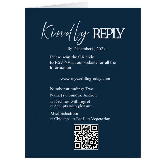 Navy Minimalist Wedding RSVP Card (Front)