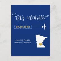 Navy Minnesota Wedding Save the Date Map Postcard