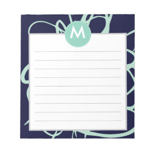 Navy & Mint Brushstrokes Monogram Initial Notepad